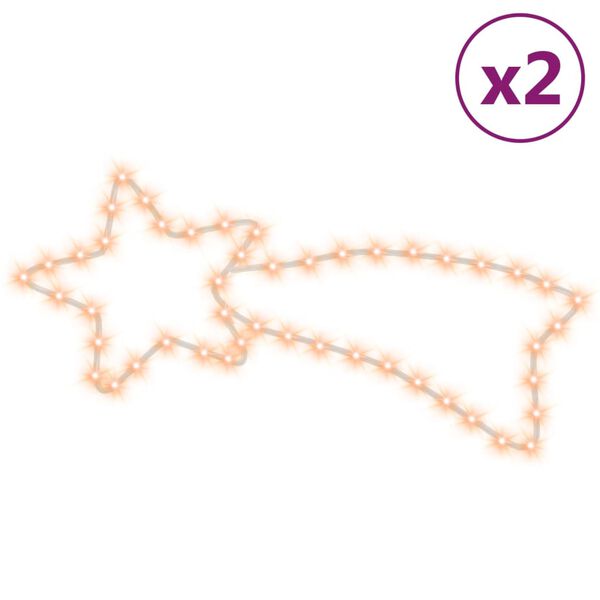 vidaXL Figura estrelas cadentes +48 LEDs 2pcs 65x28cm branco quente