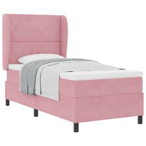 vidaXL Cama Box com colch&atilde;o com cabeceira Rosa 190 x 90 cm Poli&eacute;ster