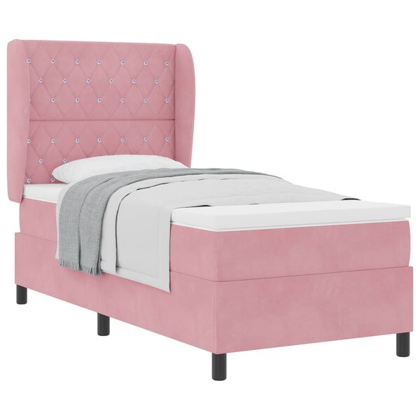 vidaXL Cama Box com colch&atilde;o com cabeceira Rosa 190 x 90 cm Poli&eacute;ster