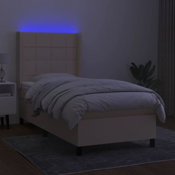 vidaXL Cama box spring c/ colch&atilde;o e LED 100x200 cm tecido cor creme