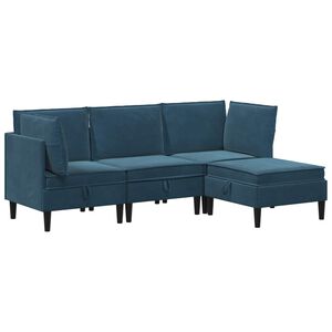 vidaXL Conjunto de M&oacute;veis para Sala de Estar 4 unid. Azul Veludo