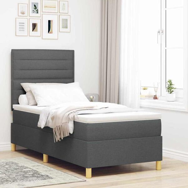 vidaXL Cama Box com colch&atilde;o Cinza Escuro 100 x 200 cm tecido