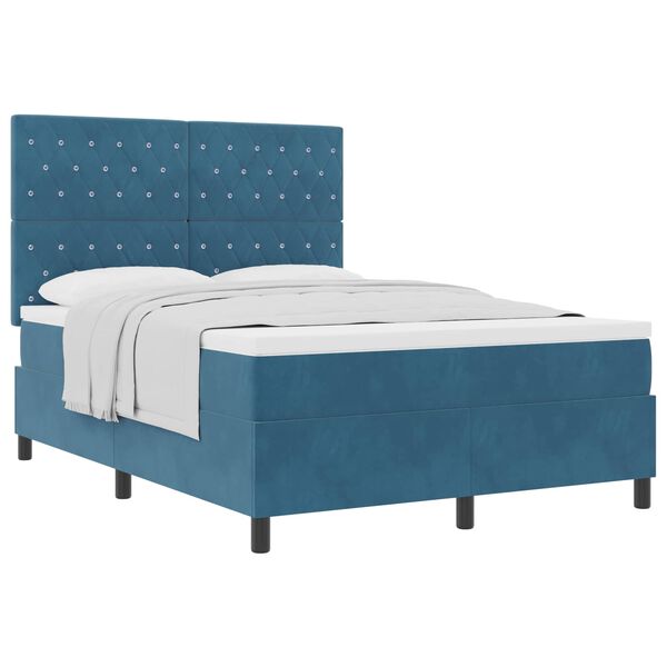 vidaXL Cama Box com colch&atilde;o Azul Escuro 140 x 190 cm tecido