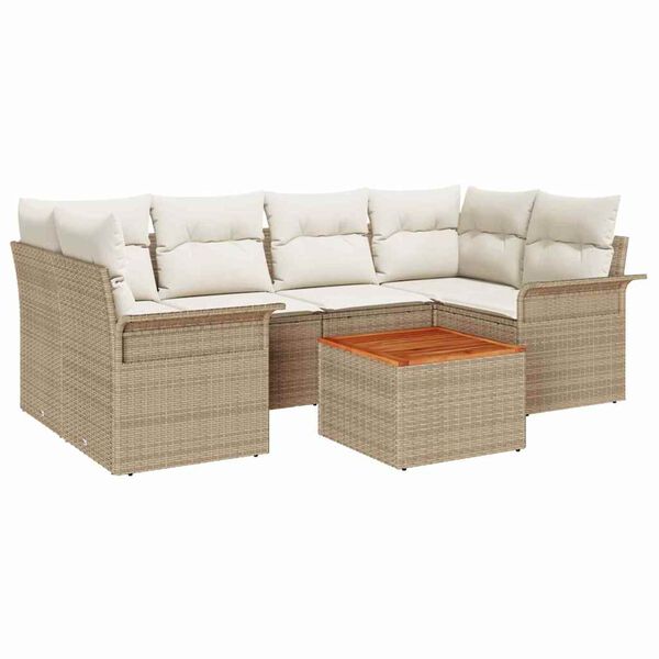 vidaXL Conjunto de Sof&aacute; de Jardim 7 pcs Bege Rattan Sint&eacute;tico