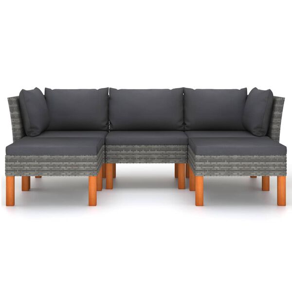 vidaXL 5 pcs conjunto lounge de jardim c/ almofad&otilde;es vime PE cinzento