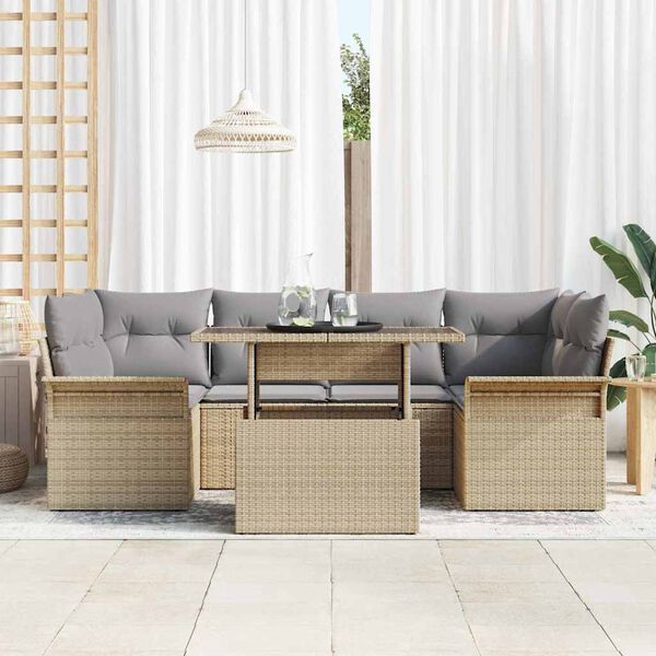 vidaXL Conjunto de Sof&aacute; de Jardim 7 pcs Bege Rattan Sint&eacute;tico
