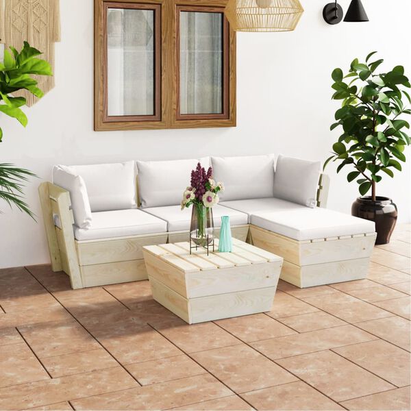 vidaXL 5 pcs conjunto lounge de paletes + almofad&otilde;es madeira de abeto