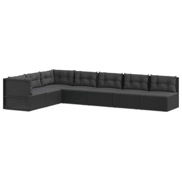 vidaXL 7 pcs conjunto lounge de jardim c/ almofad&otilde;es vime PE preto