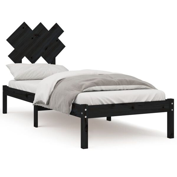 vidaXL Estrutura cama pequena solteiro 75x190 cm madeira maciça preto