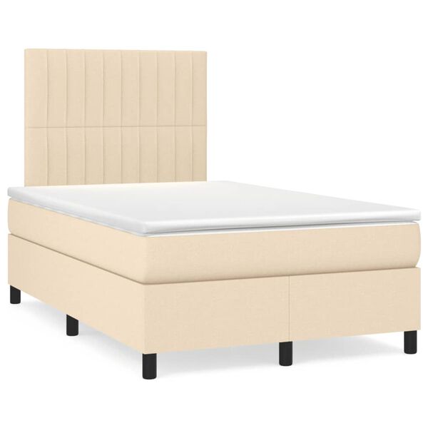 vidaXL Cama box spring c/ colch&atilde;o e LED 120x190 cm tecido cor creme