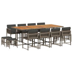 vidaXL 13 pcs conjunto jantar p/ jardim c/ almofad&otilde;es vime PE cinzento