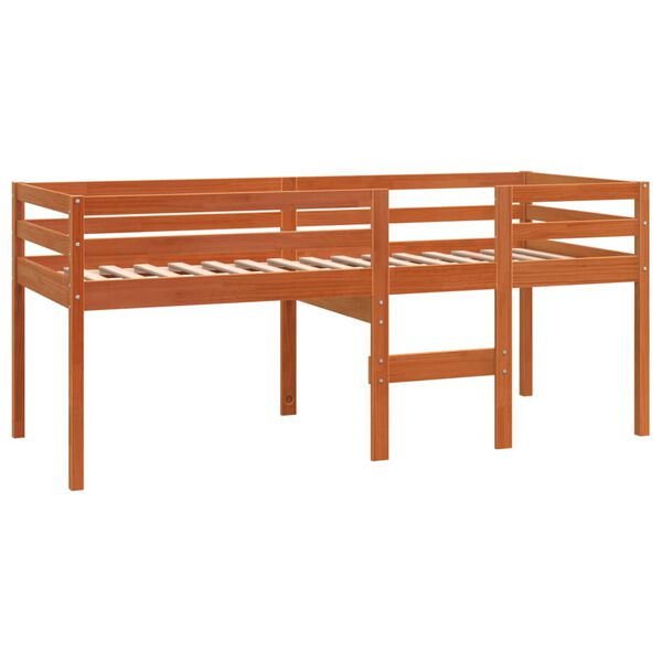 vidaXL Cama alta 90x190 cm madeira de pinho maciça castanho cera