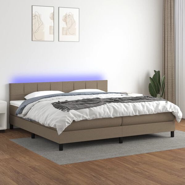 vidaXL Cama box spring colch&atilde;o/LED 200x200cm tecido cinza-acastanhado