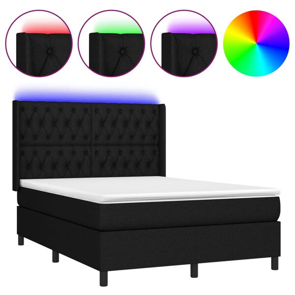 vidaXL Cama box spring c/ colch&atilde;o e LED 140x200 cm tecido preto