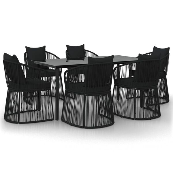 vidaXL 7 pcs conjunto de jantar p/ jardim c/ almofad&otilde;es vime PVC preto