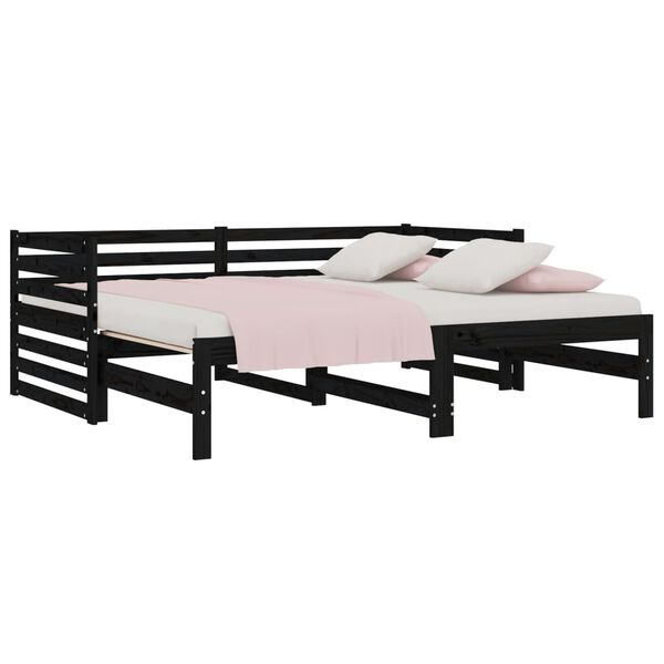 vidaXL Sof&aacute;-cama de puxar 2x(80x200) cm pinho maci&ccedil;o preto