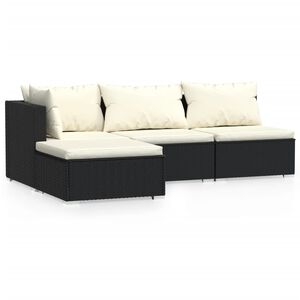 vidaXL 4 pcs conjunto lounge de jardim c/ almofad&otilde;es vime PE preto