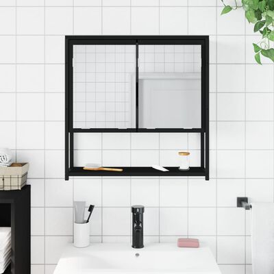 vidaXL Armário casa banho c/ espelho 60x16x60 cm deriv. madeira preto