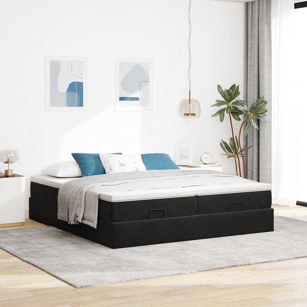 vidaXL Estrutura de cama otomana com colch&otilde;es 160x200 cm veludo preto