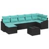 vidaXL Conjunto de Sof&aacute;s com almofada 8 pcs Preto vime PE