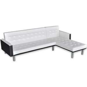 vidaXL Sof&aacute;-cama em forma de L, couro artificial, branco