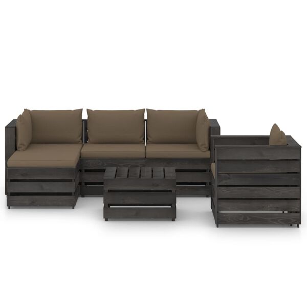 vidaXL 6 pcs conj. lounge jardim + almofad&otilde;es madeira impreg. cinzento