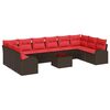 vidaXL Conjunto de Sof&aacute; de Jardim 11 pcs Marrom e Vermelho vime PE