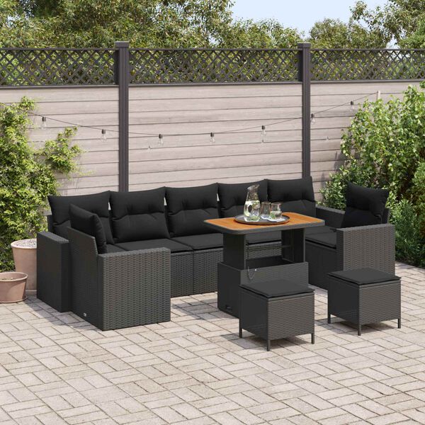 vidaXL Conjunto de Sof&aacute; de Jardim 10 pcs Preto vime PE