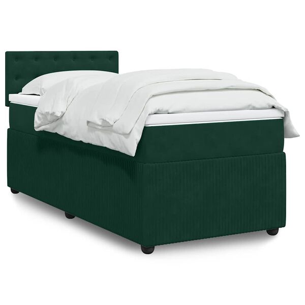 vidaXL Cama com molas/colch&atilde;o 80x200 cm veludo verde-escuro