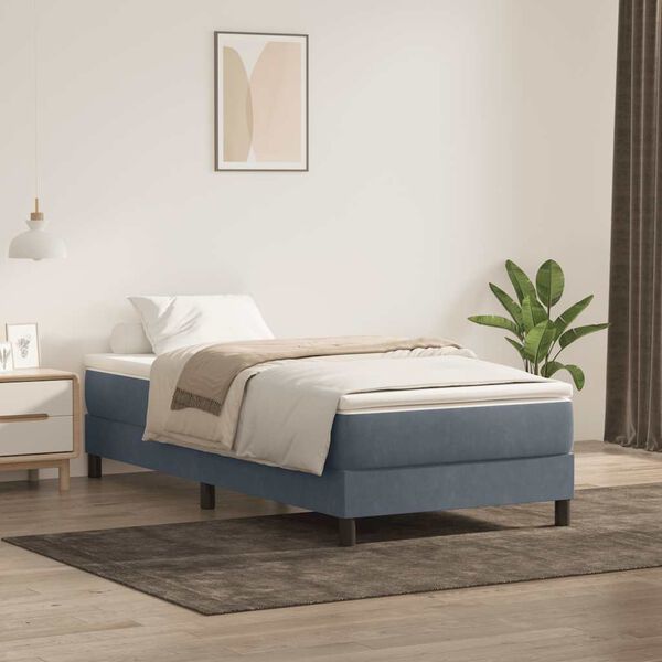 vidaXL Cama com molas/colch&atilde;o 100x220 cm veludo cinzento-escuro