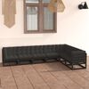 vidaXL 7pcs conjunto longue de jardim c/ almofad&otilde;es pinho maci&ccedil;o preto