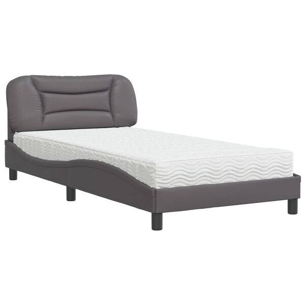 vidaXL Cama com colch&atilde;o Hvar 100x200 cm couro artificial cinzento