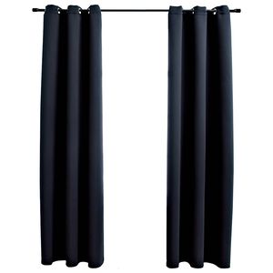 vidaXL Cortinas Blackout com Argolas 2 pe&ccedil;as Tecido Preto 97x213 cm