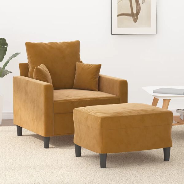 vidaXL Poltrona com apoio de p&eacute;s 60 cm veludo castanho