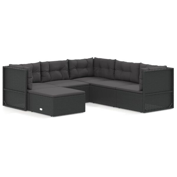 vidaXL 6 pcs conjunto lounge de jardim c/ almofad&otilde;es vime PE preto