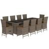 vidaXL 11 pcs conjunto jantar p/ jardim c/ almofad&otilde;es vime PE cinzento