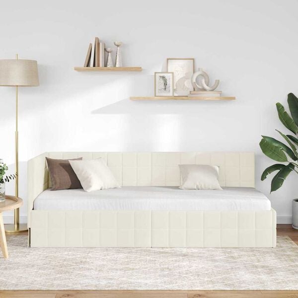 vidaXL Estrutura de Cama de Canto Creme 80 cm x 200 cm Veludo