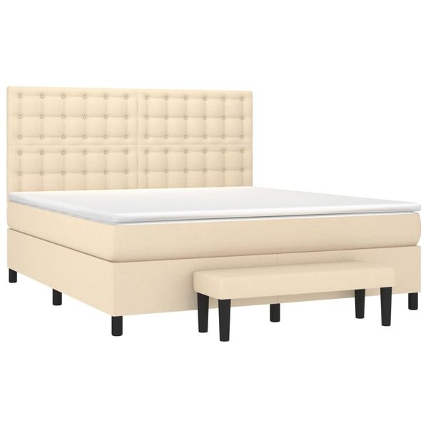 vidaXL Cama com molas/colch&atilde;o 160x200 cm tecido cor creme