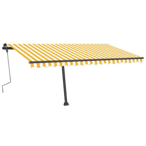 vidaXL Toldo retr&aacute;til manual com LED 400x350 cm amarelo e branco