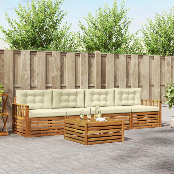 vidaXL Conjunto de Sof&aacute;s para Exterior 5 pcs Natural e Creme