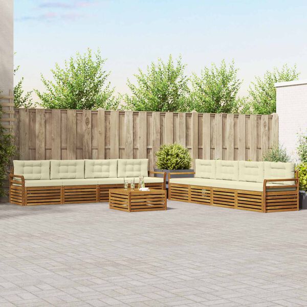 vidaXL Conjunto de Sof&aacute;s para Exterior 9 pcs Natural e Creme
