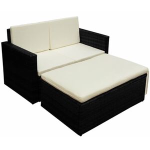 vidaXL 2 pcs conjunto lounge de jardim c/ almofad&otilde;es vime PE preto