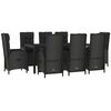 vidaXL 9 pcs conjunto de jantar p/ jardim c/ almofad&otilde;es vime PE preto