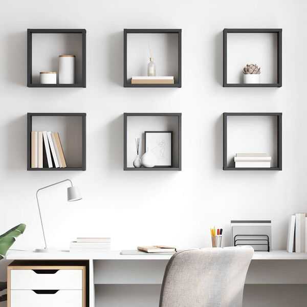 vidaXL Prateleiras parede forma de cubo 6 pcs 30x15x30 cm cinza brilh.