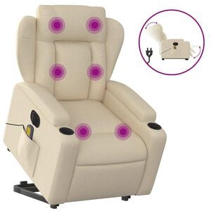 vidaXL Poltrona el&eacute;trica elevat&oacute;ria massagens tecido creme
