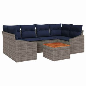 vidaXL Conjunto de Sof&aacute; de Jardim 7 pcs Cinza e Azul Marinho vime PE