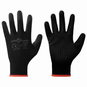 vidaXL Luvas de Trabalho 12 unid. Preto 7 / S Poli&eacute;ster