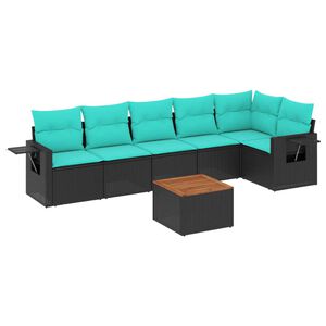 vidaXL Conjunto de sof&aacute; de jardim com 7 pe&ccedil;as e almofadas em rattan sint&eacute;tico preto