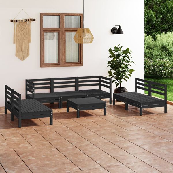 vidaXL 8 pcs conjunto lounge de jardim pinho maci&ccedil;o preto