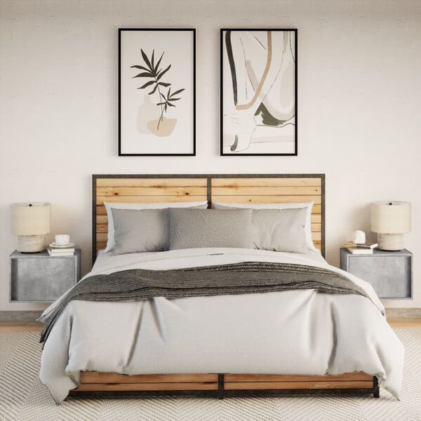 vidaXL Mesas de cabeceira de parede c/ luzes LED 2pcs cinzento cimento